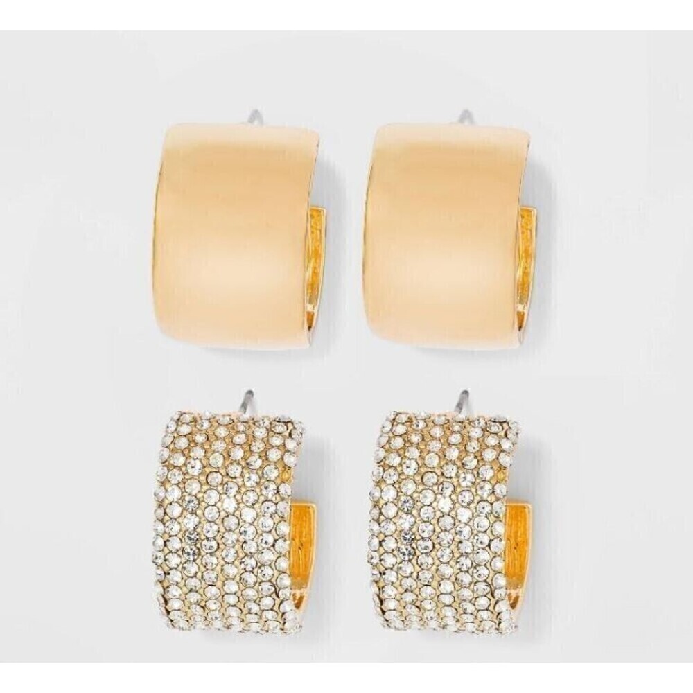 SUGARFIX by‎ BaubleBar Crystal Hoop Earring 2 Piece Set NEW Modern Casual